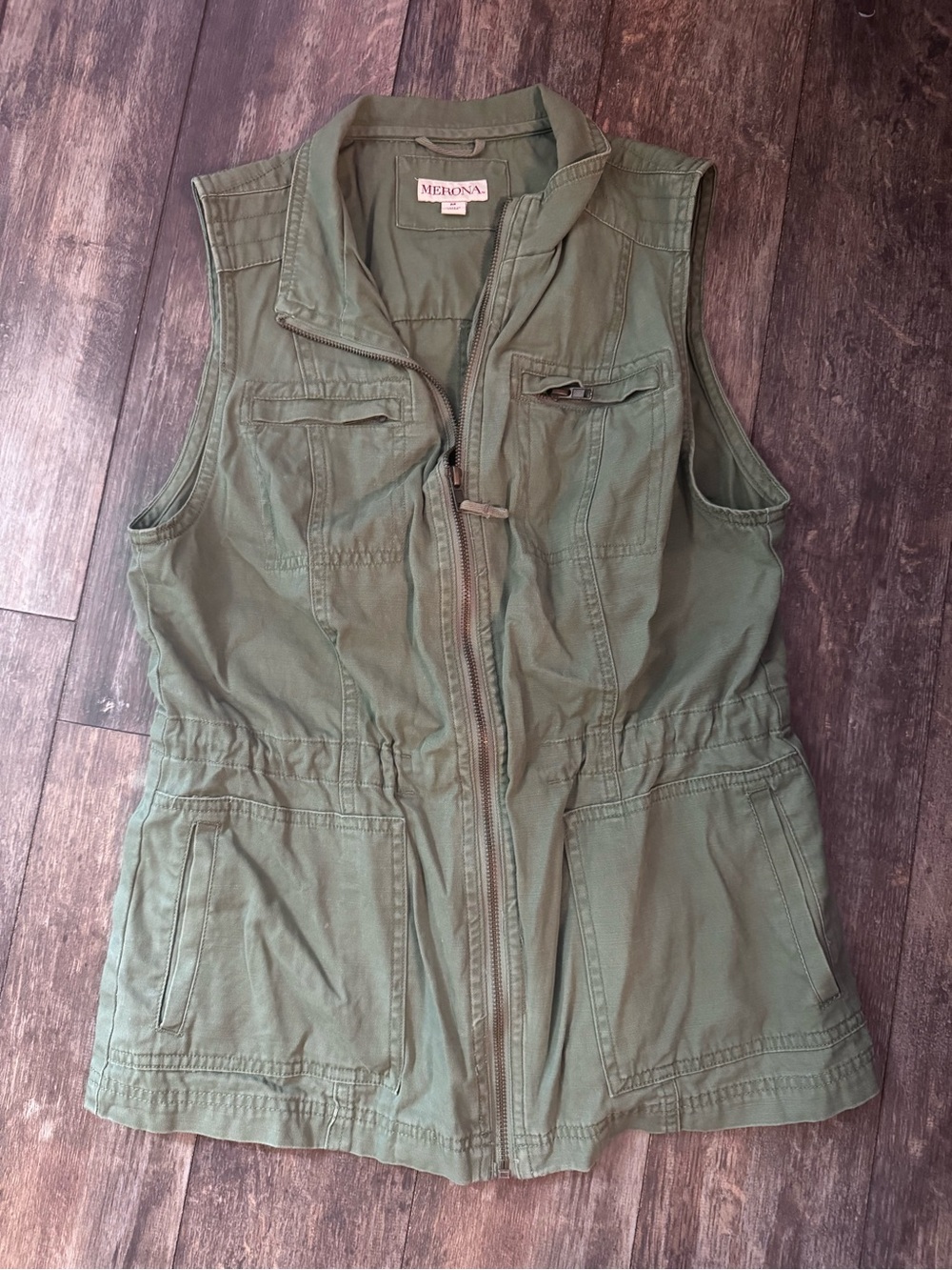 Merona Olive Green Sleeveless Utility Vest with Front Zip